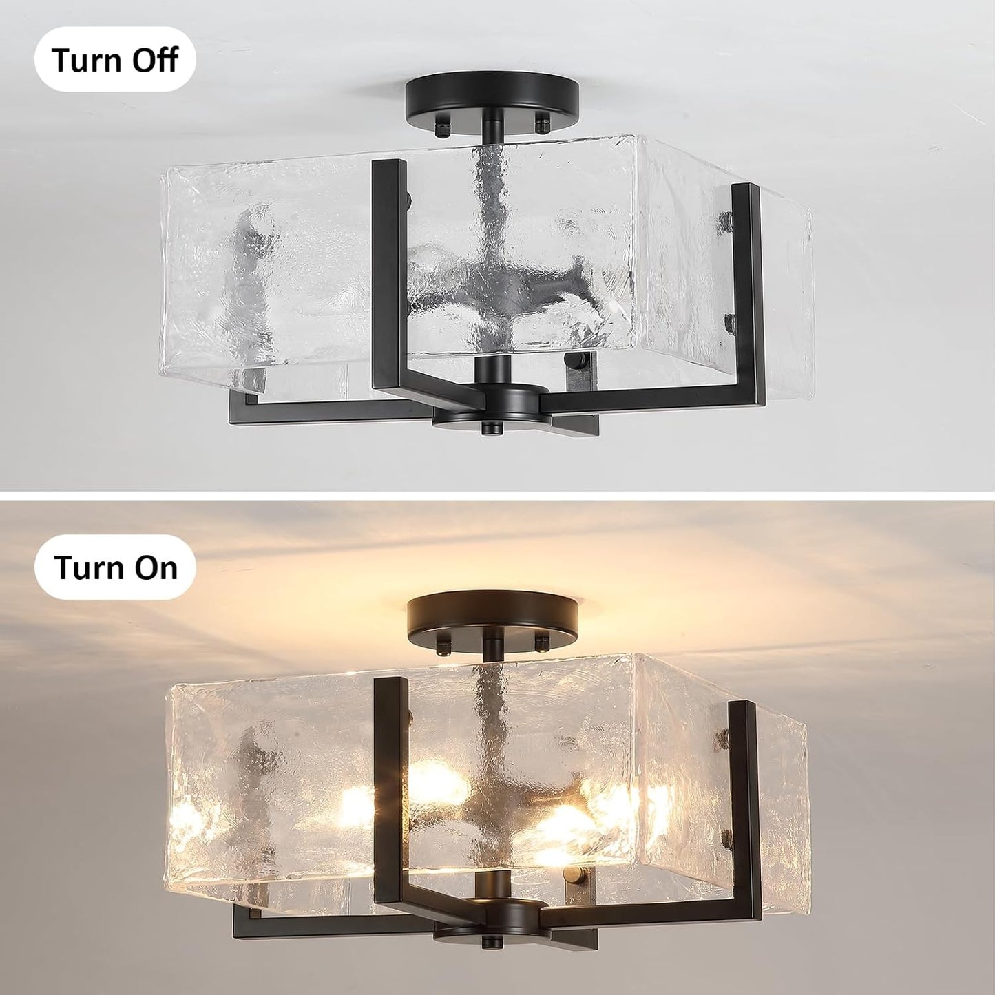 Coriander Black Rectangular Water Rippled Glass Ceiling Light