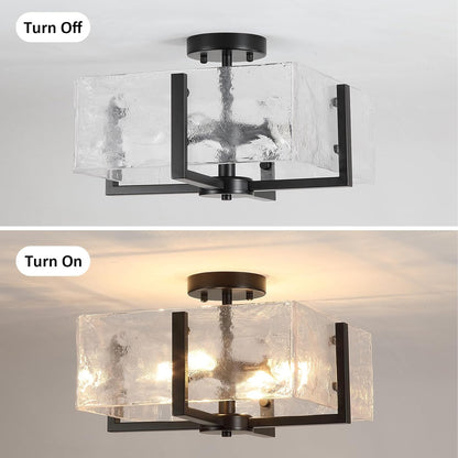 Coriander Black Rectangular Water Rippled Glass Ceiling Light
