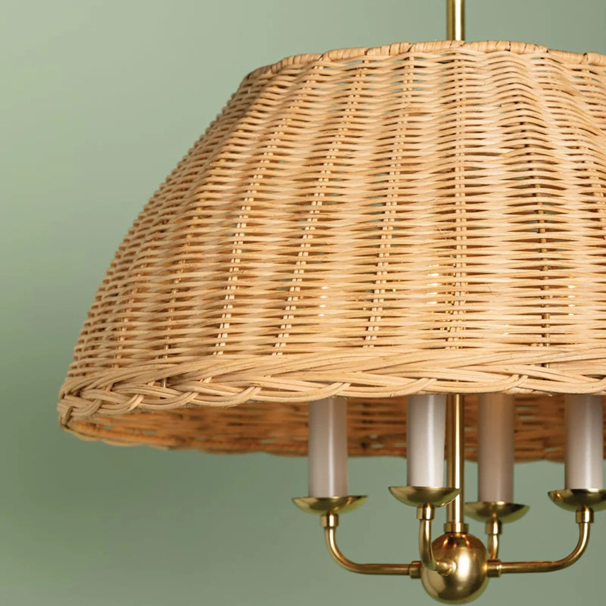 Margaret Minimalist Natural 4-Light Dome Rattan Brass Pendant Light