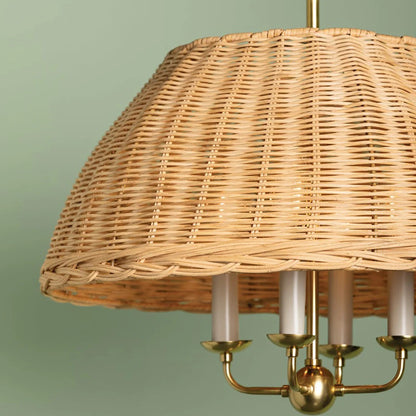 Margaret Minimalist Natural 4-Light Dome Rattan Brass Pendant Light