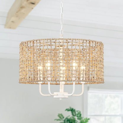 Arlo Bohemian 5 Light Natural Rattan Drum Chandelier
