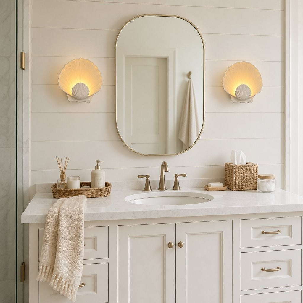 Kristian French Vintage Ceramic Cream Shell Wall Sconce