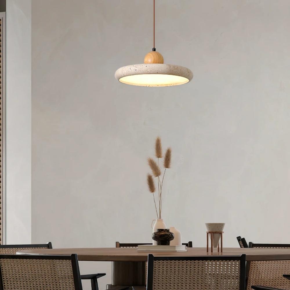 Aggiea Minimalist Yellow Travertine Frisbee Pendant Lamp