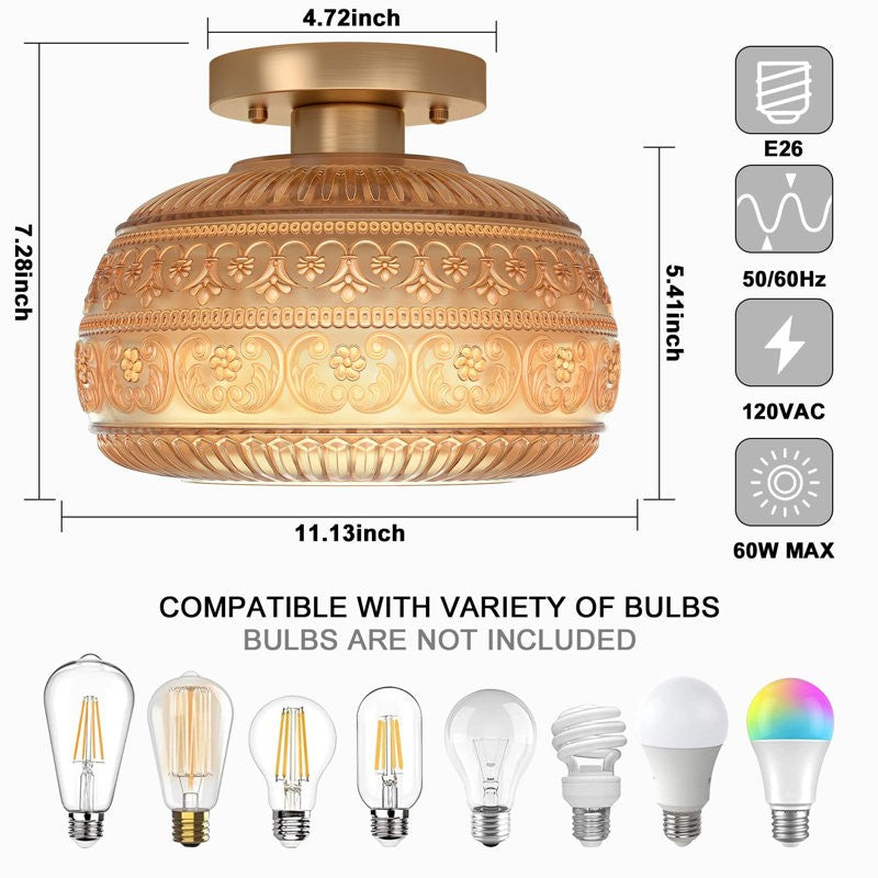 Ixionis Stained Engraved Pattern Glass Flush Mount Ceiling Light