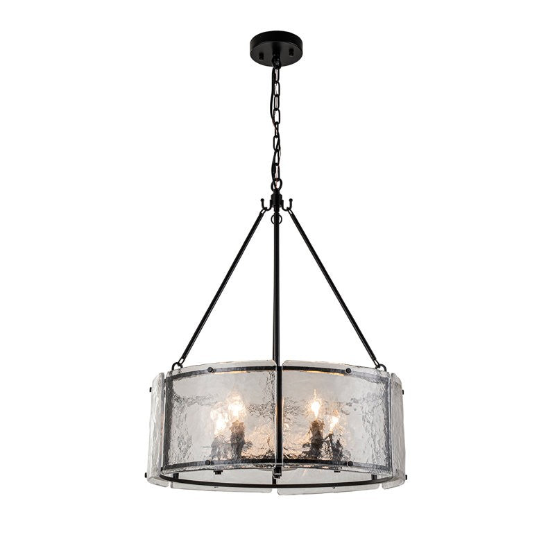 Coriander Farmhouse Water Ripple Glass Drum Chandelier