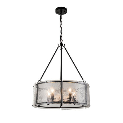 Coriander Farmhouse Water Ripple Glass Drum Chandelier