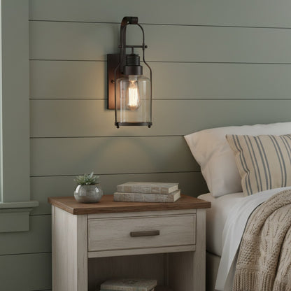 Bureau Industrial Antique Iron Glass Jar Wall Sconce