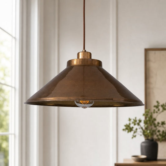 Galilea Retro Antique Brass Cone Shade Pendant Light
