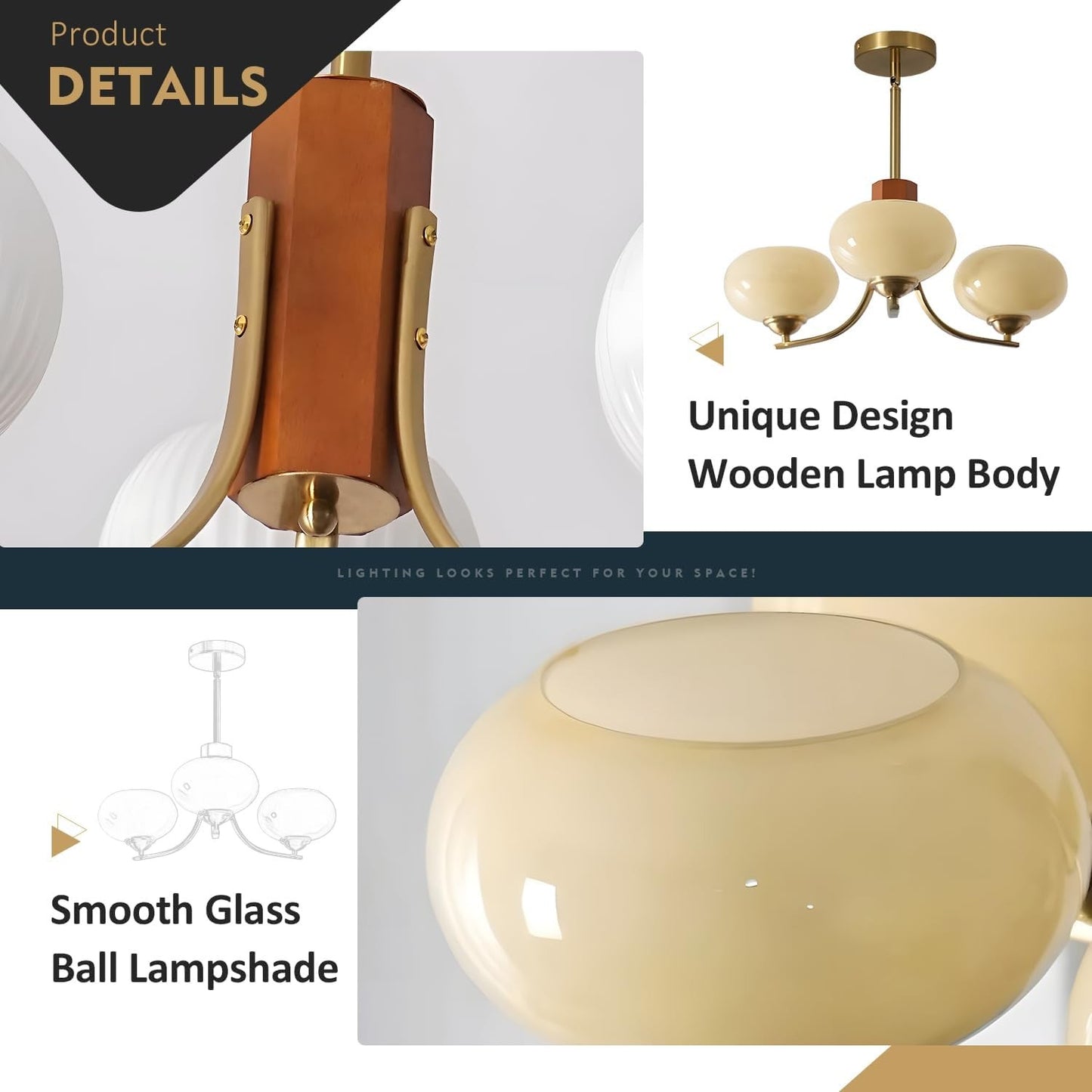 Juino Wood Farmhouse Milk Ball Sputnik Chandelier