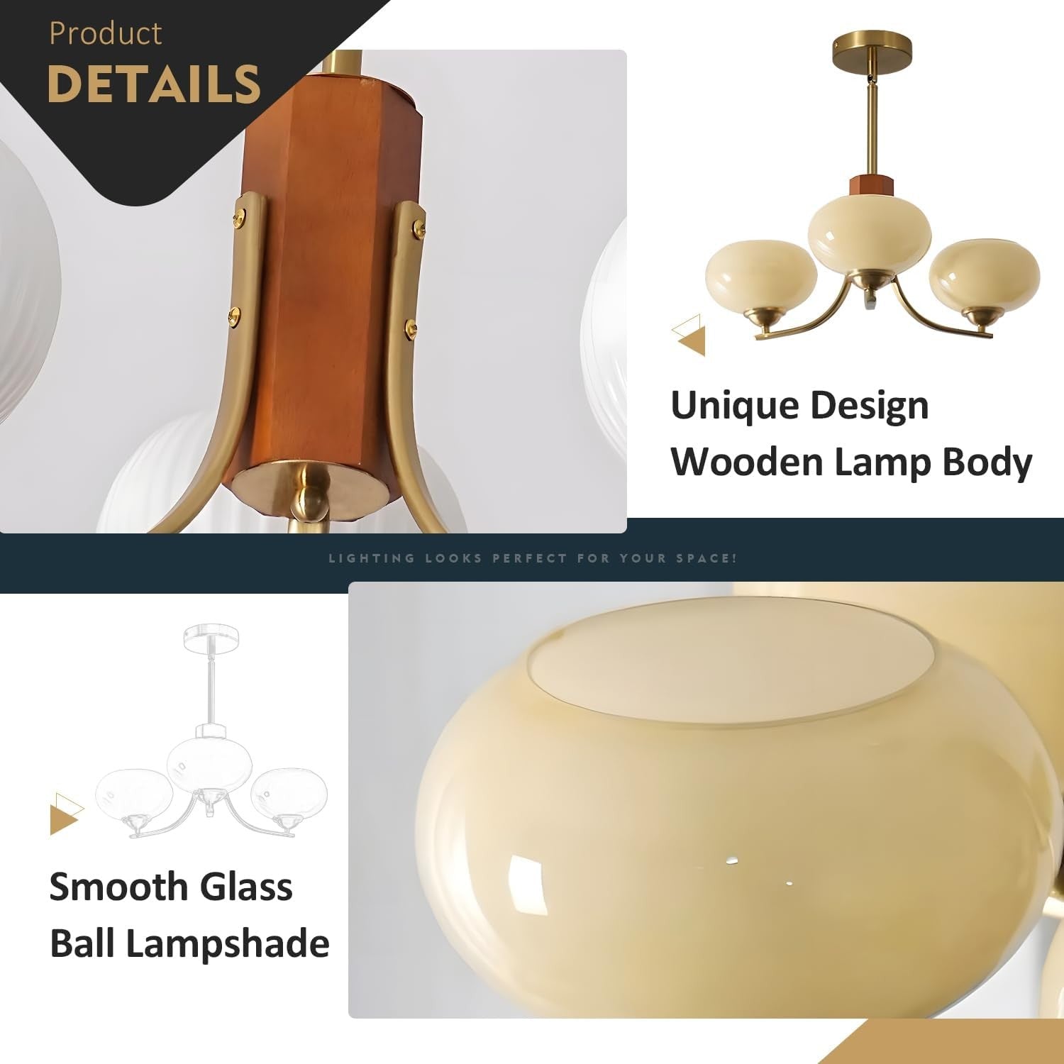 Juino Wood Farmhouse Milk Ball Sputnik Chandelier