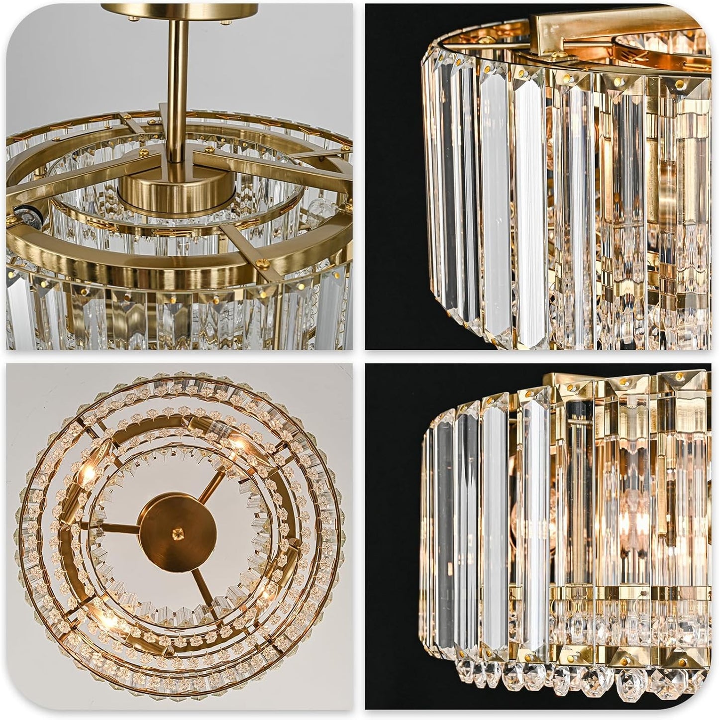 Ryxar Round Ribbed Crystal Semi Flush Mount Light