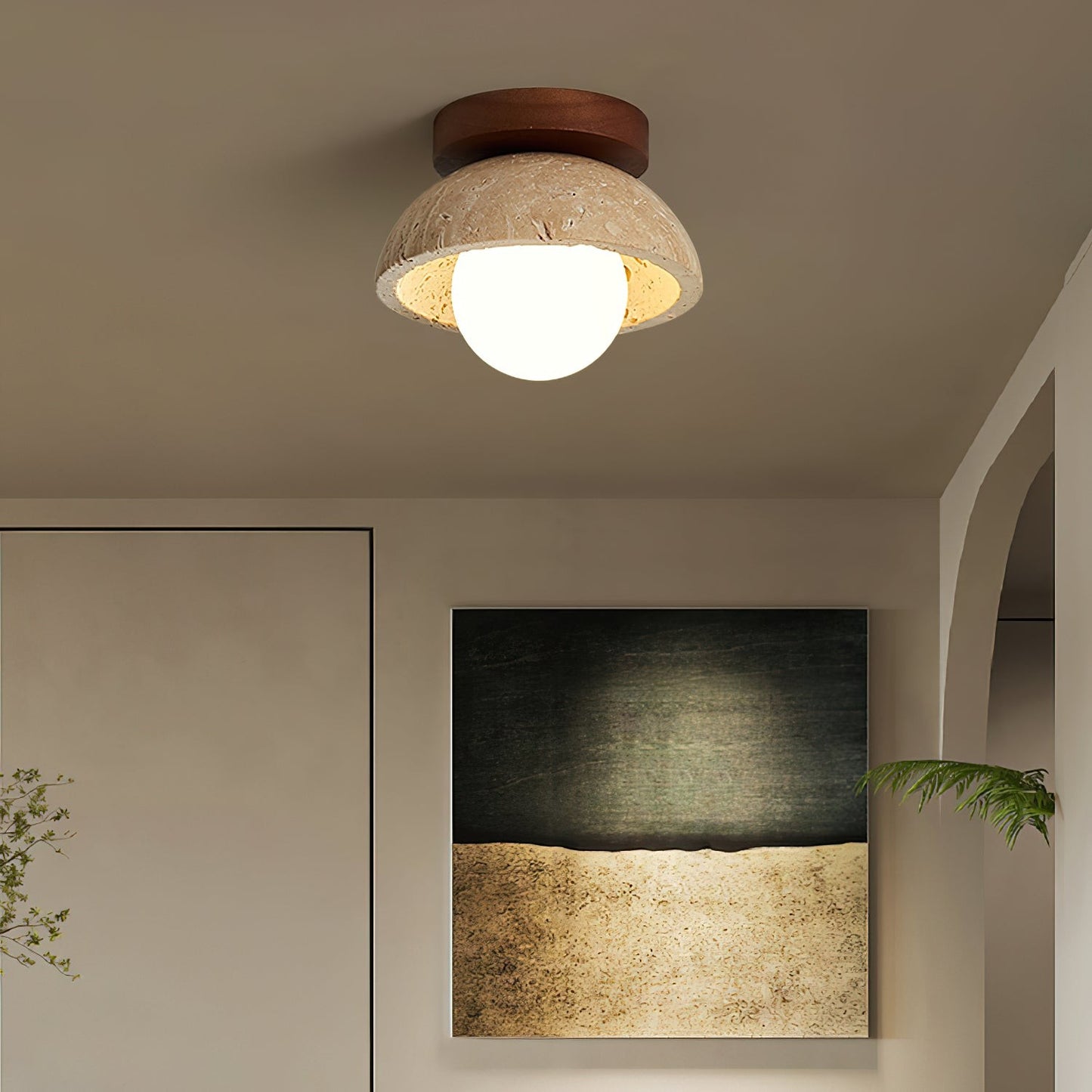 Flynn Wabi-sabi Bowl Shape Travertine Ceiling Light