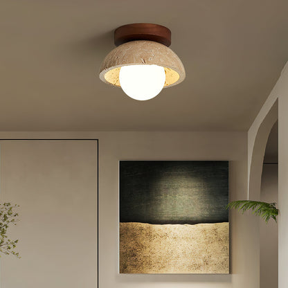 Flynn Wabi-sabi Bowl Shape Travertine Ceiling Light