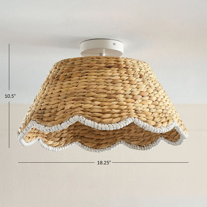 Veyron Bohemian Style Scallop Rattan Flush Mount Ceiling Light