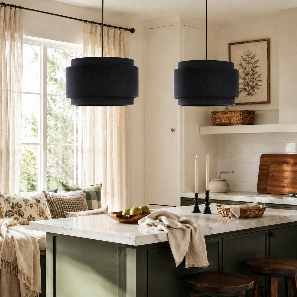 Virelai Modern Linen Double Drum Pendant Light