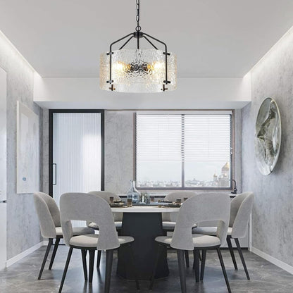 Elys Modern Water Corrugated Glass Drum Shade Pendant Light