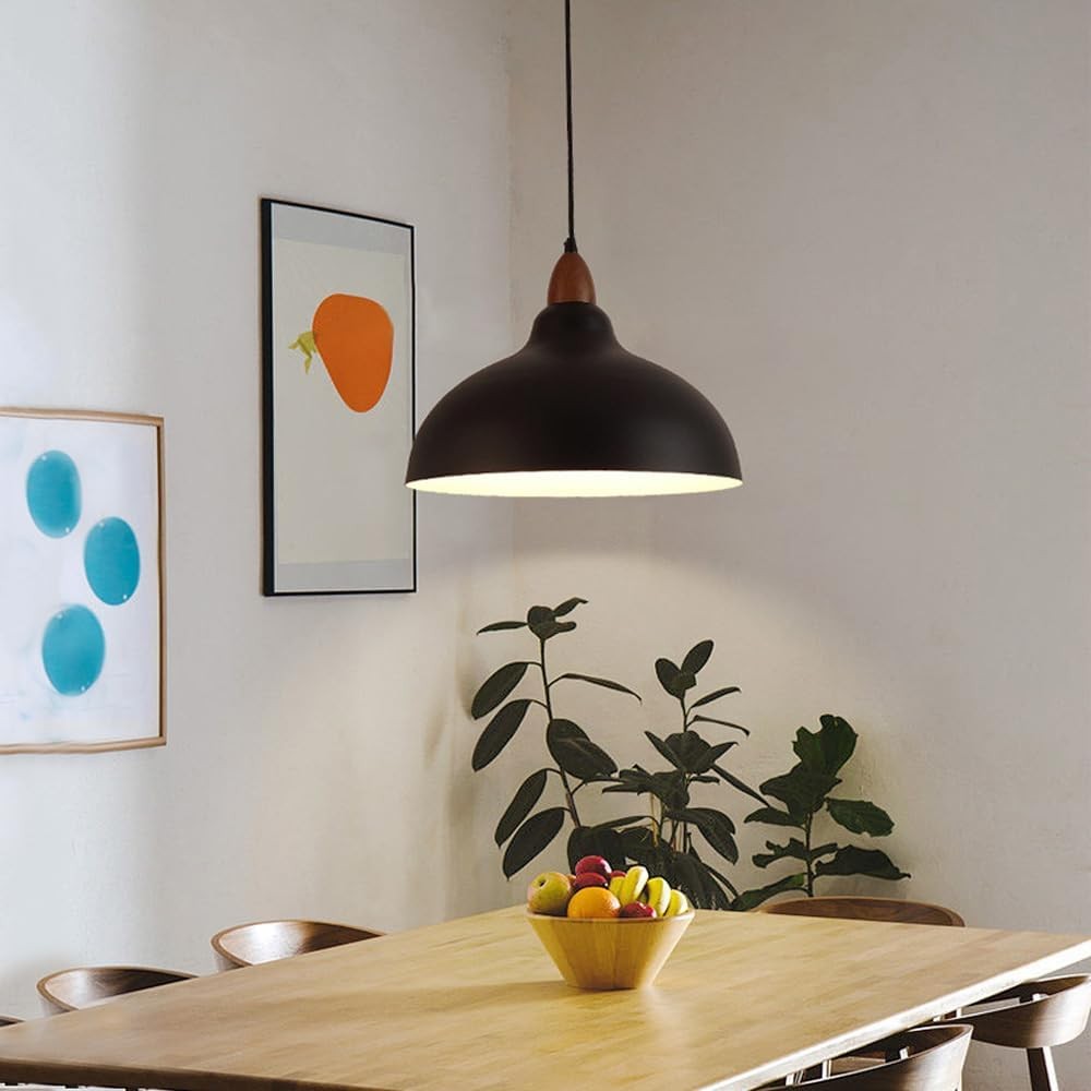 Zarek ‎Minimalist Walnut Wrought Iron Bowl Shaped Pendant Light