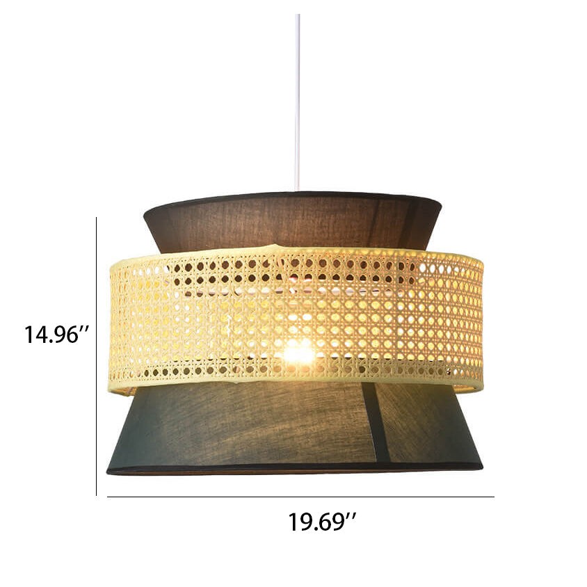 Lyzar Rustic Tiered Rattan Fabric Pendant Light