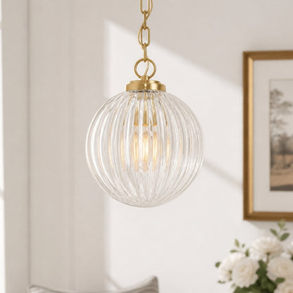 Hana Farmhouse Ribbed Glass Globe Pendant Light