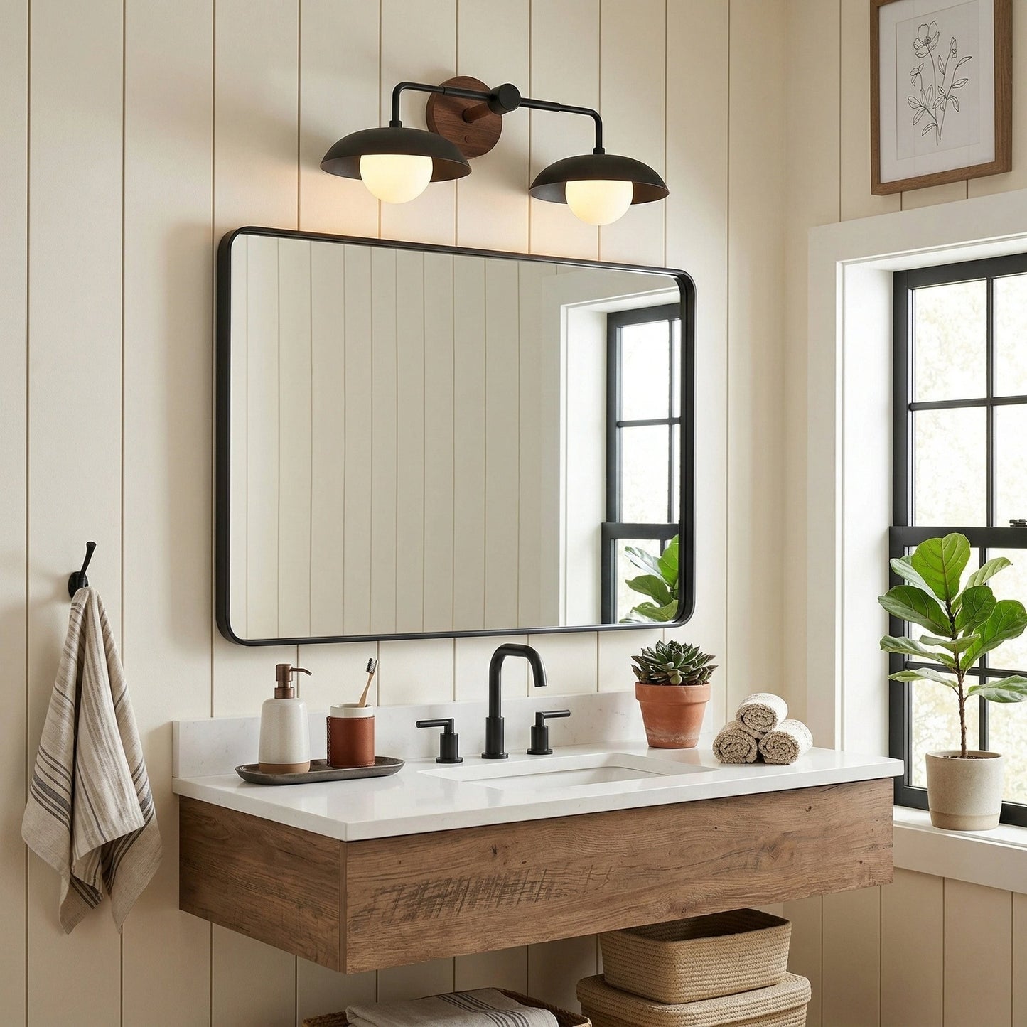 Katya Mid-century Wood Metal Double Dome Wall Sconce