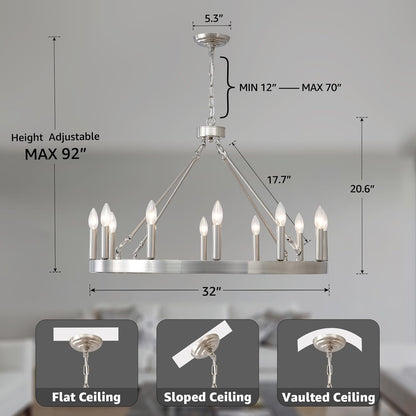 Beau Large 12 Lights Rustic Wagon Wheel Chandelier