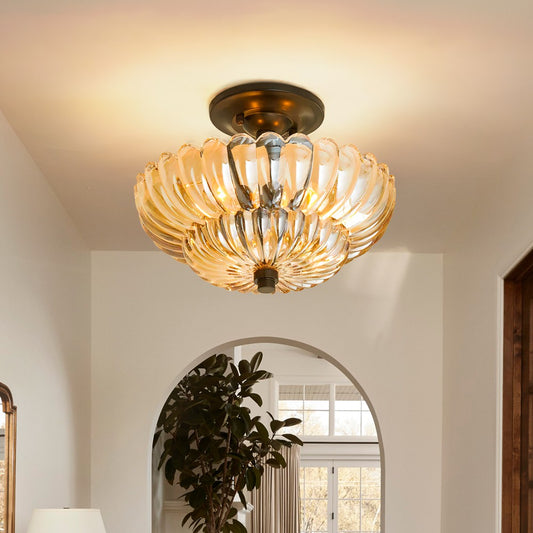 Raveena Vintage Amber Glass Semi Flush Mount Floral Ceiling Light