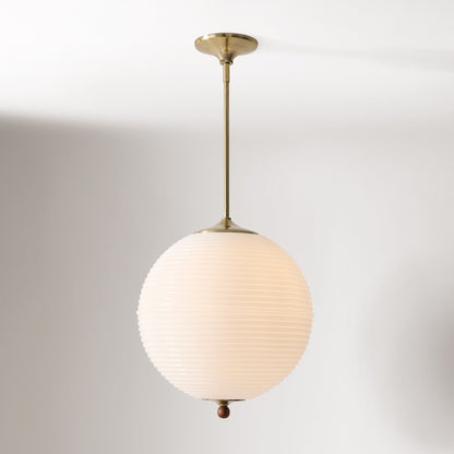 Xan Retro White Globe Ribbed Glass Pendant Light