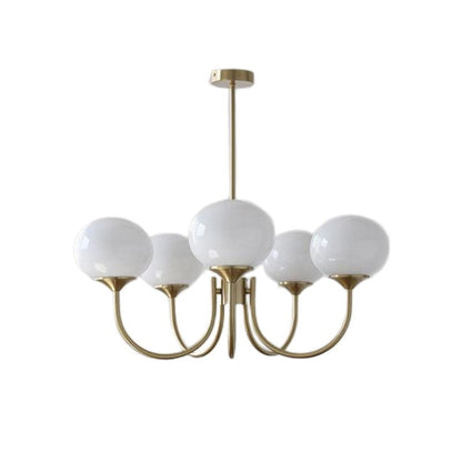 Bianca Colored Glass Shade Chandelier with Globes