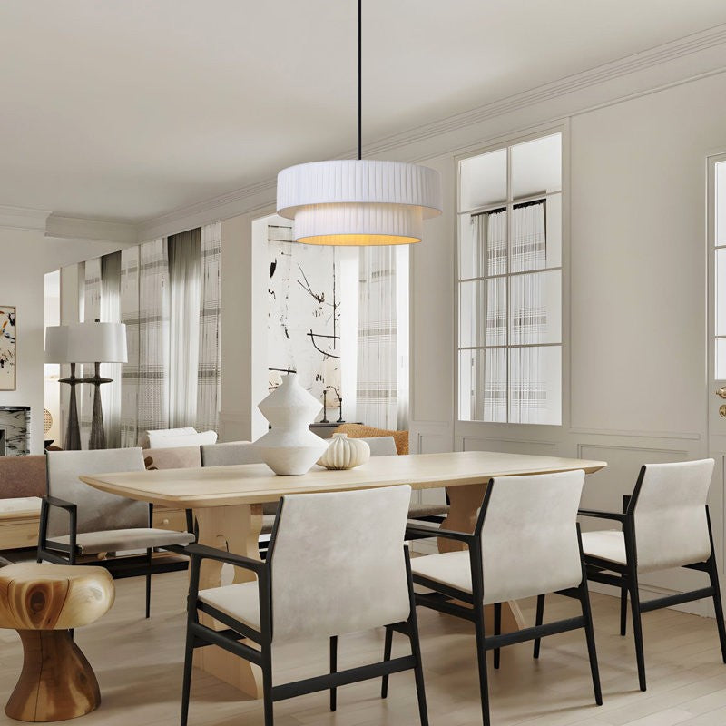 Elaraine Pleated Fabric Circular Drum Shade Chandelier