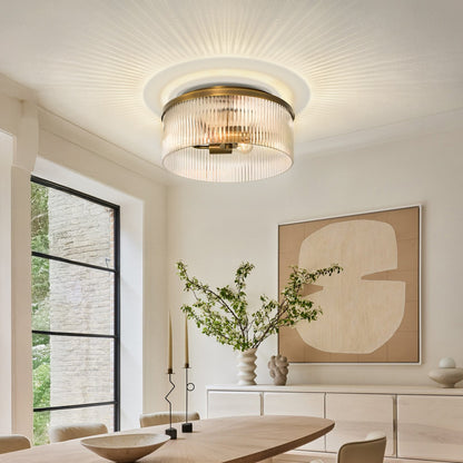 Sylan Farmhouse Round Ribbed Glass Flush Mount Ceiling Light