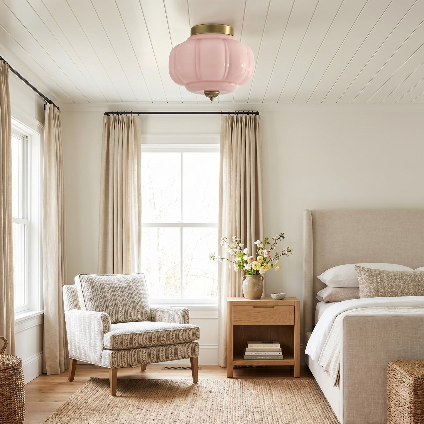 Ozita Retro Milk Glass Semi Flush Mount Eloise Ceiling Light