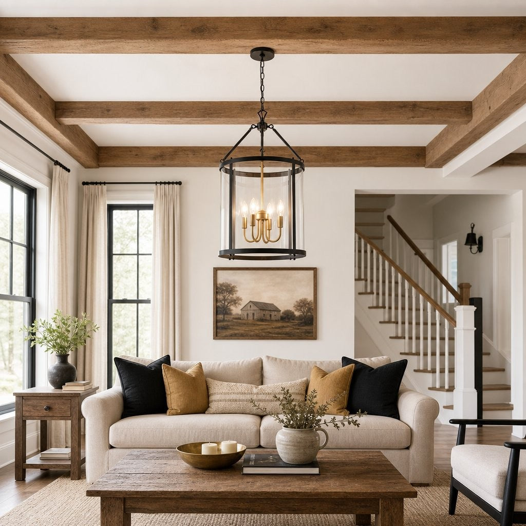 Merrick Metal Lantern Round Glass Chandelier