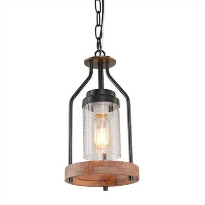 Doran Farmhouse Black Cage Cylinder Glass Pendant Light