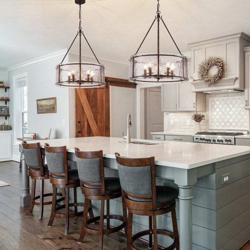 Coriander Farmhouse Water Ripple Glass Drum Chandelier