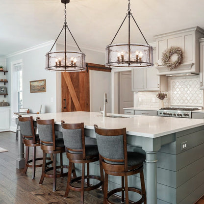 Coriander Farmhouse Water Ripple Glass Drum Chandelier