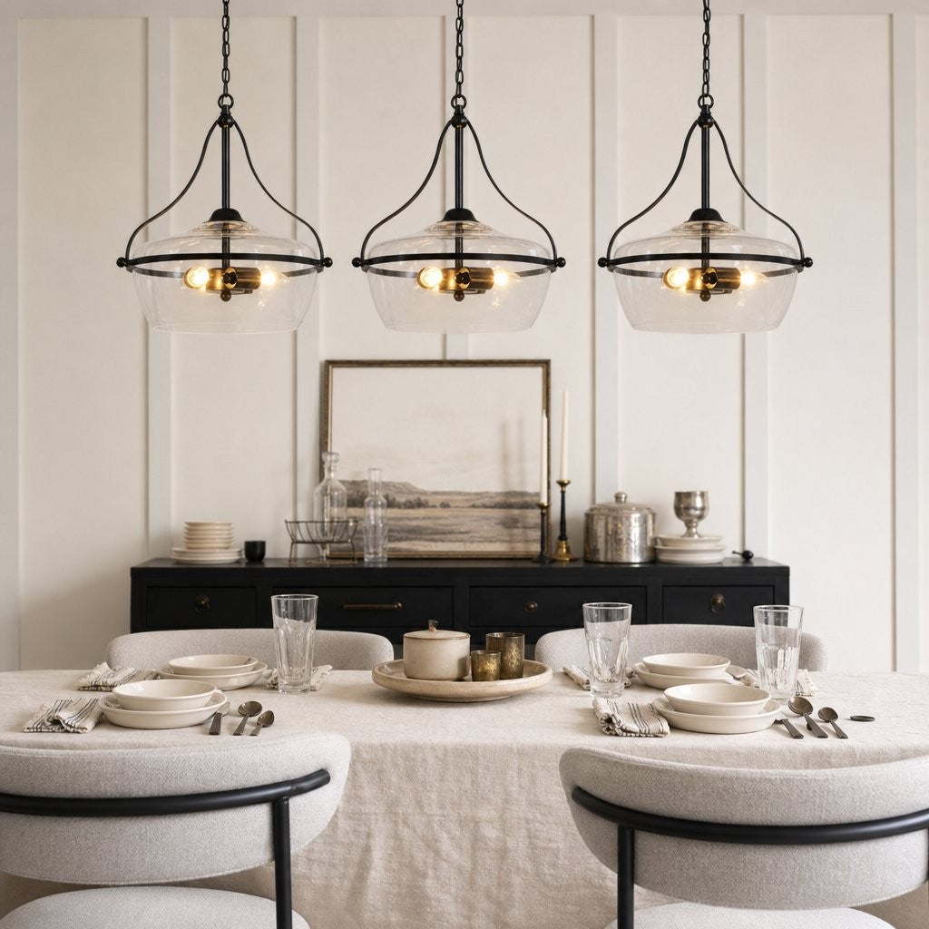 Florentine Rustic Brass Dome Clear Glass Pendant Light