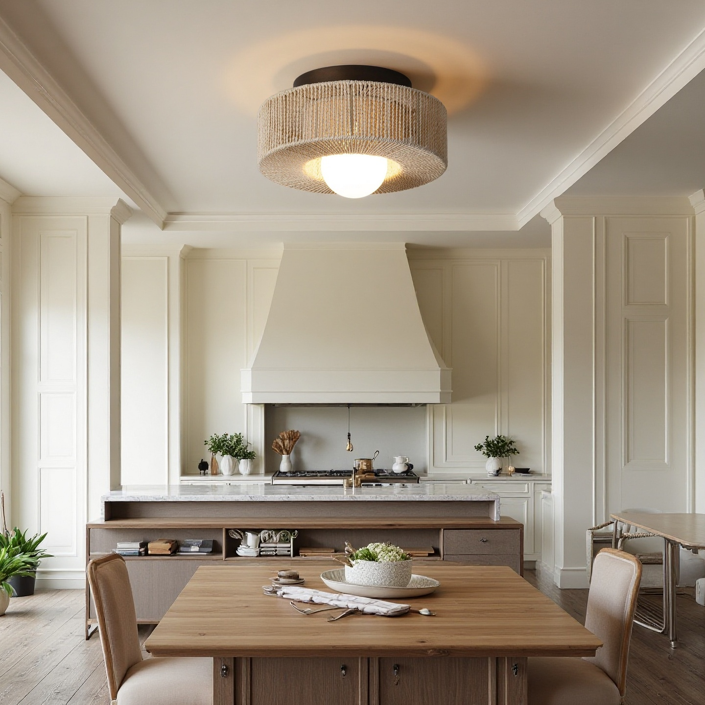 Lavan Rustic Hemp Rope Round Flush Mount Ceiling Light