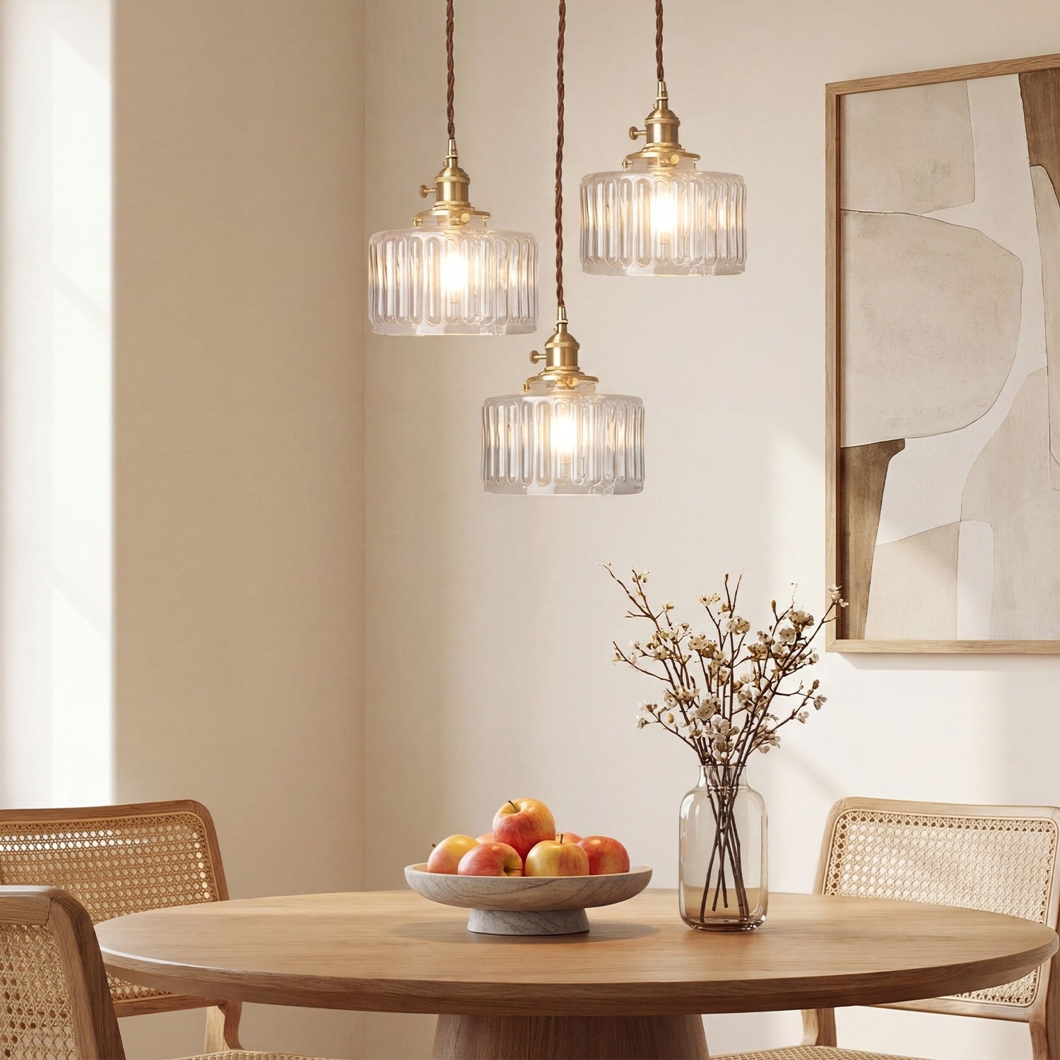 Zavier Vintage Cylinder Wave Pattern Glass Shade Pendant Chandelier