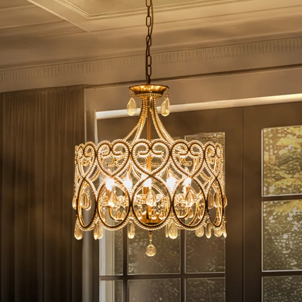 Neve Luxury French Antique Crystal Drum Chandelier