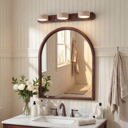 Benjamin Rustic Adjustable Travertine Wood Led Vanity Sconce