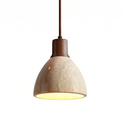 Kurtis Modern Travertine Wood Dome Pendant Light