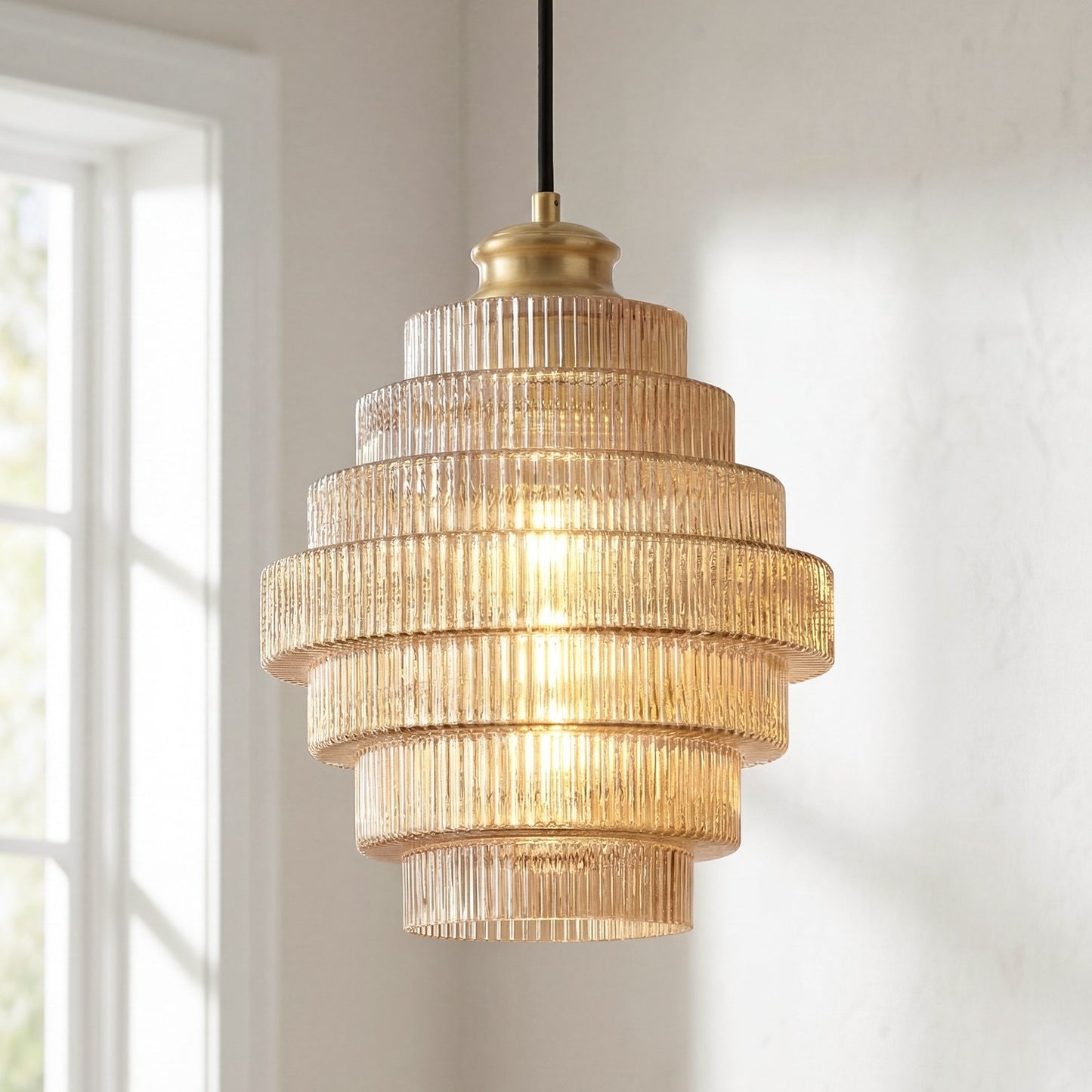 Kaelyn Bottle Shade Stained Striped Glass Pendant Light