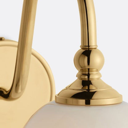 Cygnira Vintage Brass Glass Curved Neck Wall Light