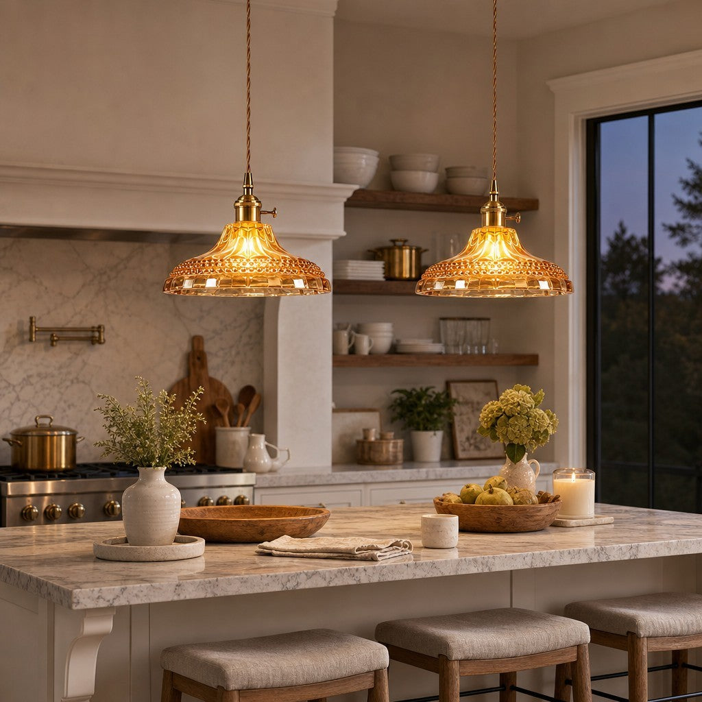 Olyx Amber Textured Glass Pot Lid Pendant Light
