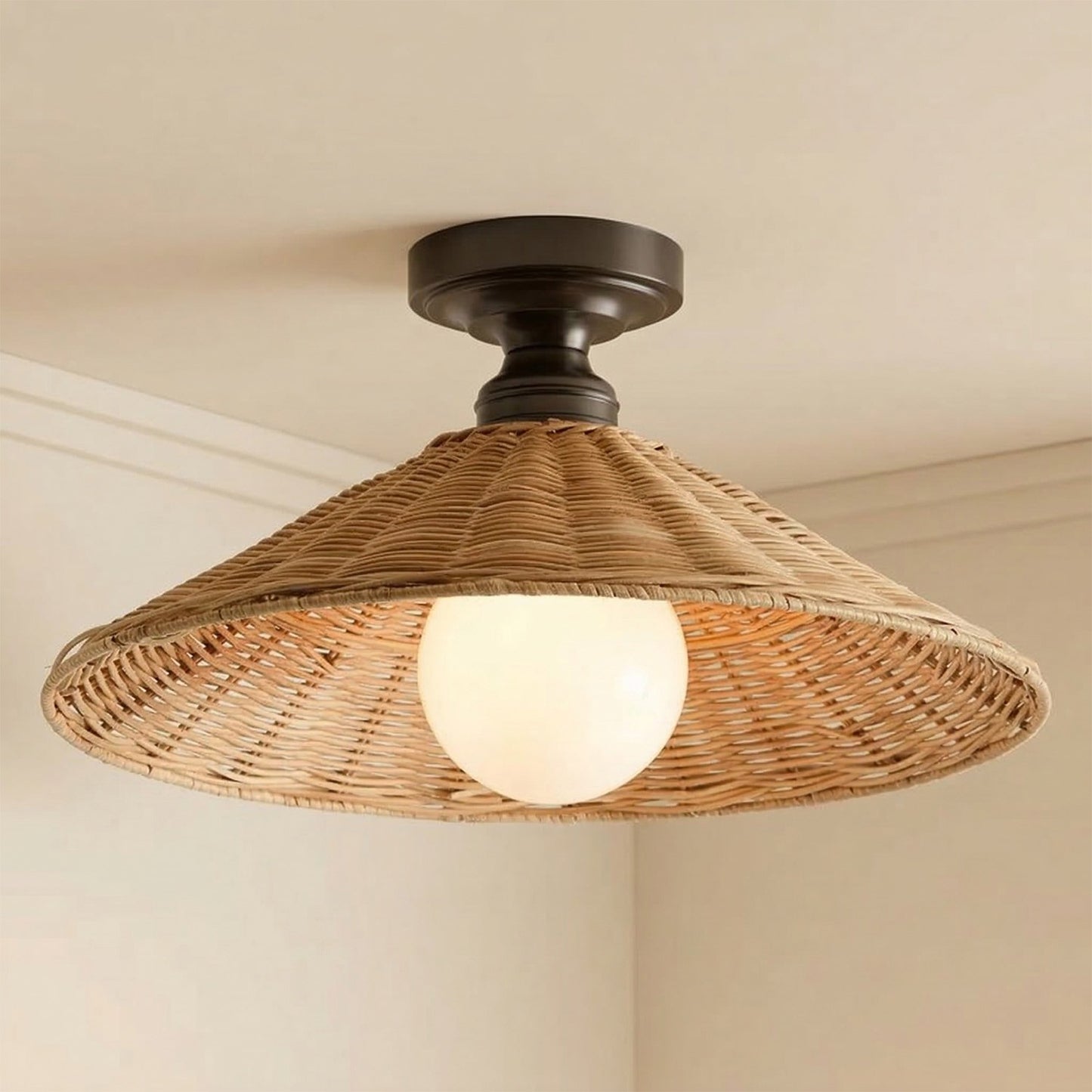 Blisaa Farmhouse Conical Rattan Ceiling Light