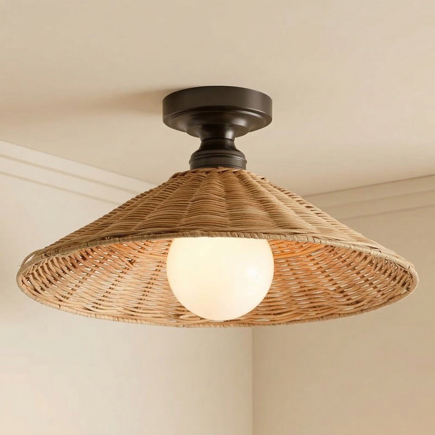 Blisaa Farmhouse Conical Rattan Ceiling Light