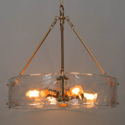 Vornix Modern 4 Light Gold Textured Glass Drum Pendant Light
