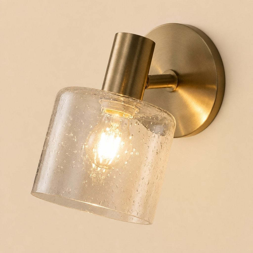Caris Modern Brass Cylinder Glass Wall Sconce