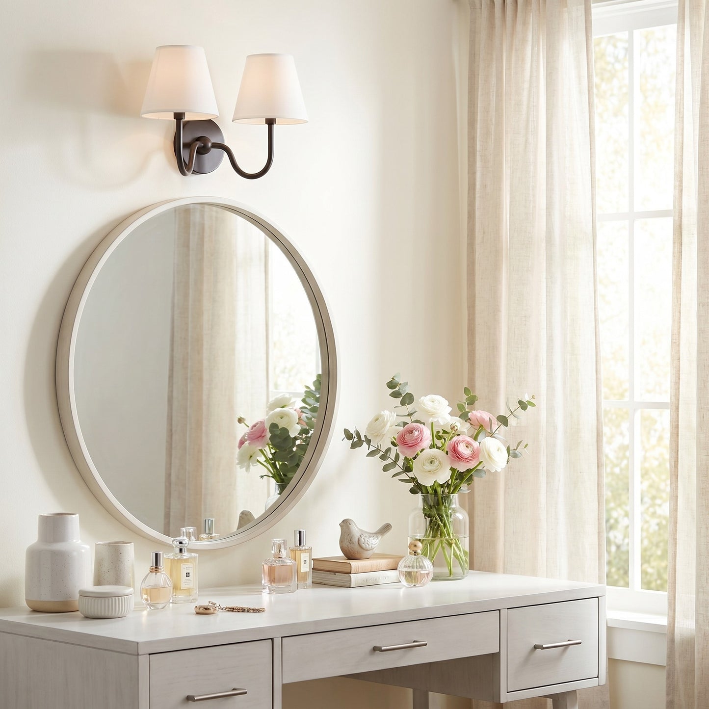 Stefania Rustic White Pleated Fabric Shade Sconce
