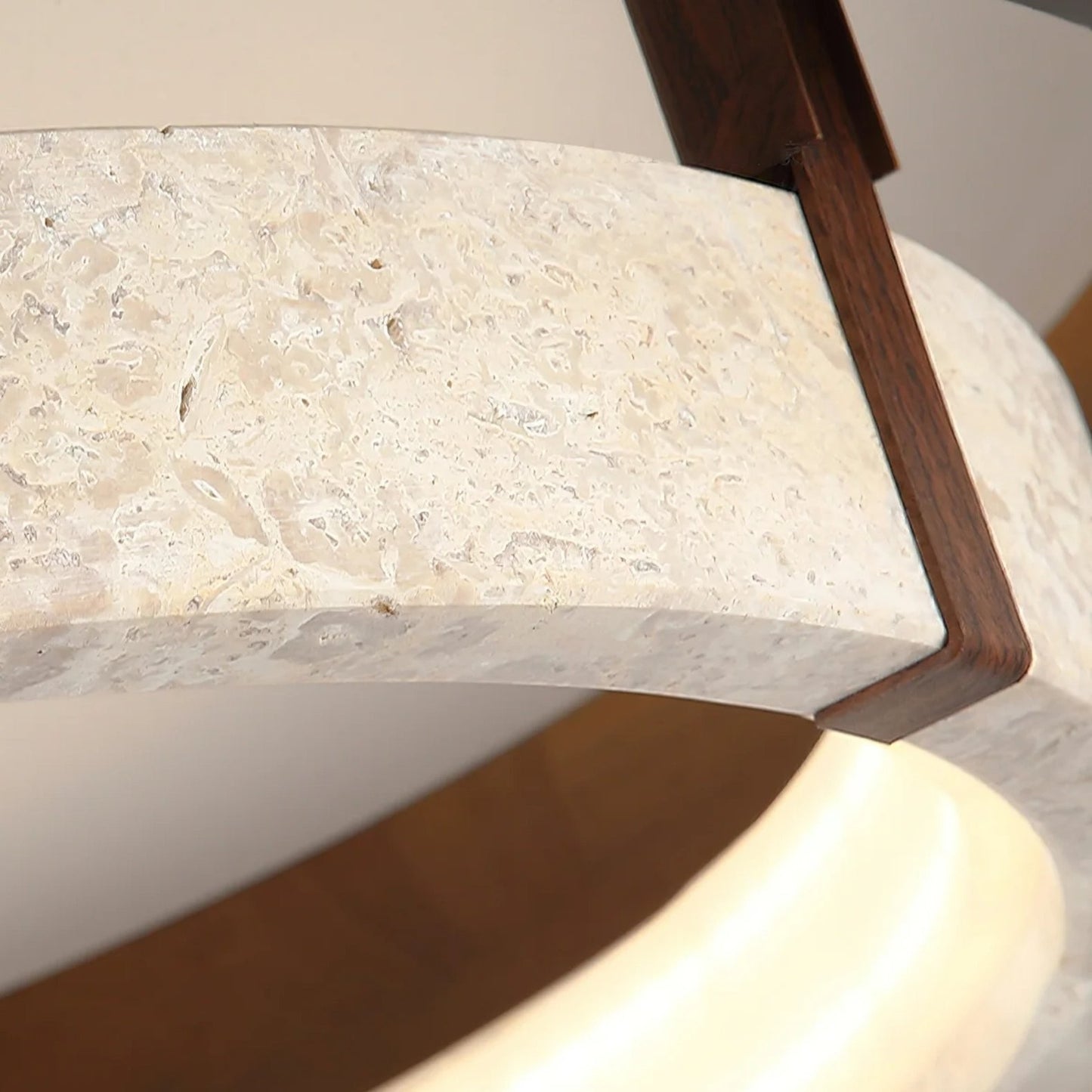 Jayce Organic Wood & Travertine Layered Round Ceiling Light